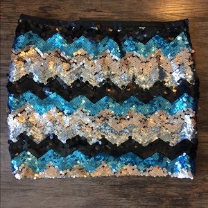 Sequined Party Mini Skirt, zig zag cream, blue